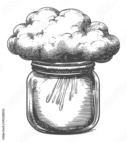 Vintage Engraving of Cloud in Jar Illustration Artwork