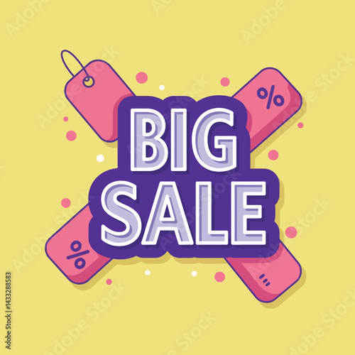 Big sale discount tags with percentage symbol on yellow background vector illustration 