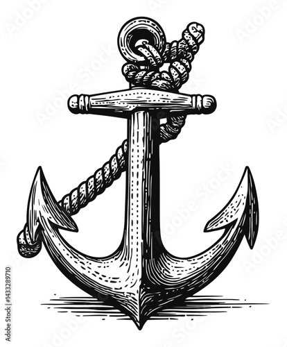 Vintage Style Illustrated Anchor with Rope Detail Classic Design