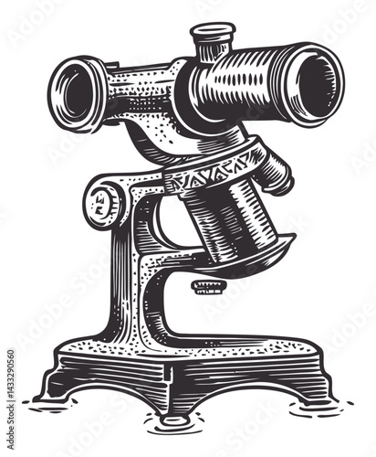 Vintage Engraved Microscope Illustration in Classic Style