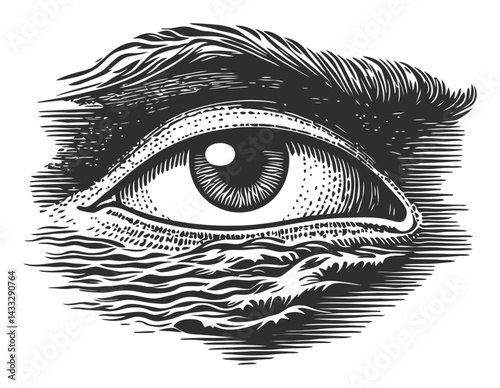 Detailed Engraving Illustration of an Eye with Textured Lines