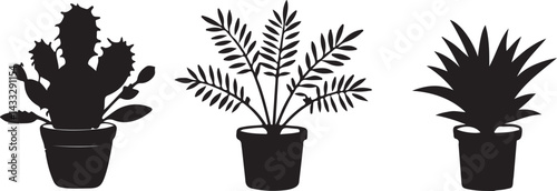 Silhouette potted tree line icons set. Set of outline variant silhouette tree symbol icons collection