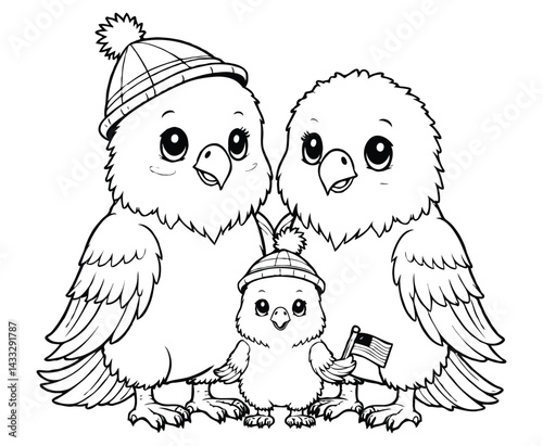 coloring page Cute Baby Eagle Family
