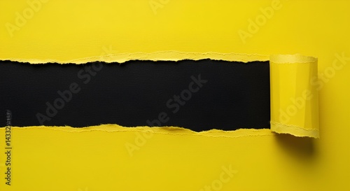 Ripped Yellow Paper Reveals Black Background
