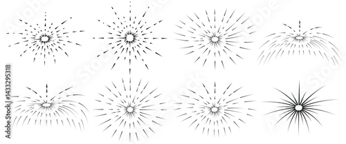 firework line icons, celebration, new year, sparkle, boom, star elements,