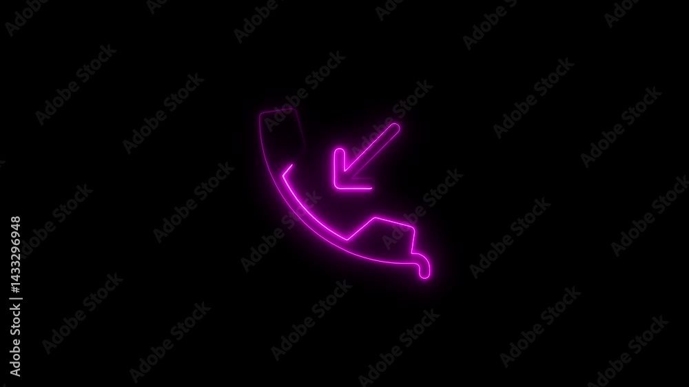 Neon incoming call symbol animation on a black background for communication visuals Neon incoming call symbol animation on a black background for communication visuals