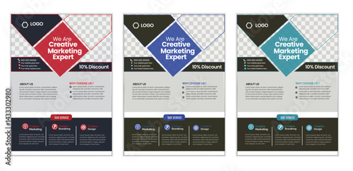 a bundle of3 templates of a4 flyer modern template, in blue color, and modern design,marketing, business proposal, promotion, advertise, publication and editable vector template design.

