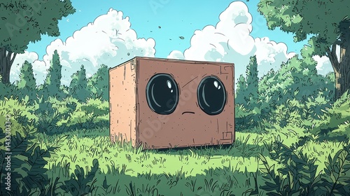 Boxy's Day Out: A whimsical illustration of a friendly cube in a verdant forest.