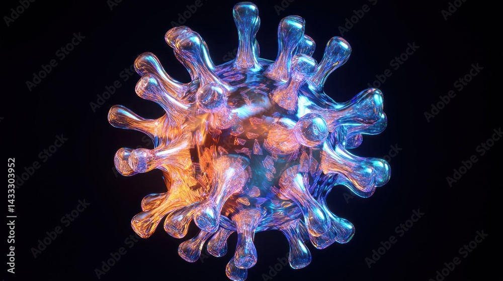 Fototapeta premium Coronavirus cell floats, a microscopic danger visualized with vivid colors, showcasing impact on public health.