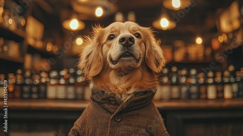 Golden Retriever in a Brown Coat at a Bar