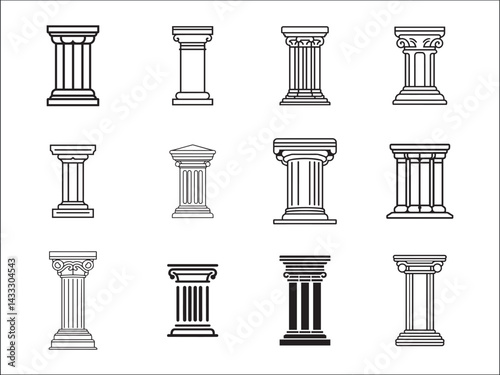 Pillar Icon Set Vector Illustration