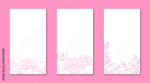 Flower Line Art Frame for IG Instagram Story Social Media Pink Color. Best for wedding invitation, event invitation.