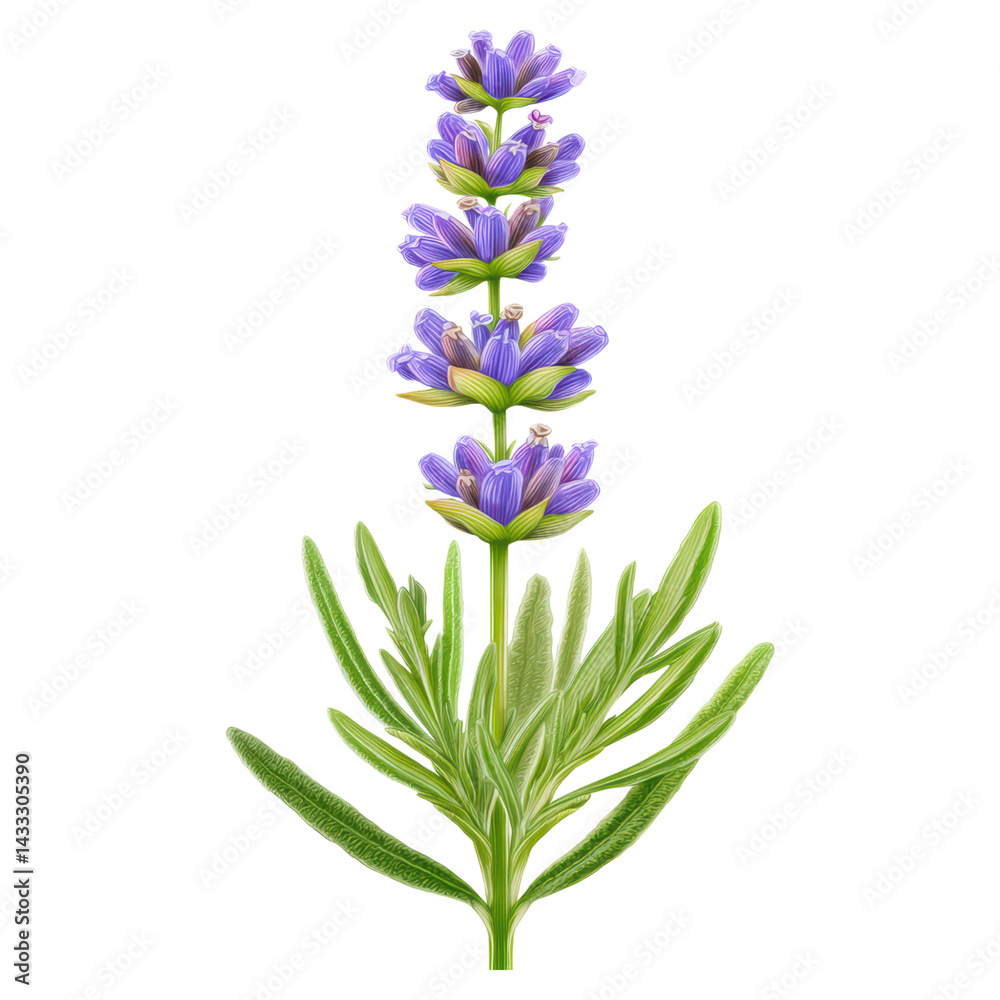 Fototapeta premium Beautiful Lavender Flower Illustration Isolated on White Background, isolated on transparent background.