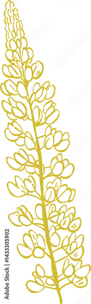 Obraz premium Flower and Leaf Line Art Gold Color Hand Drawn Sketch Style