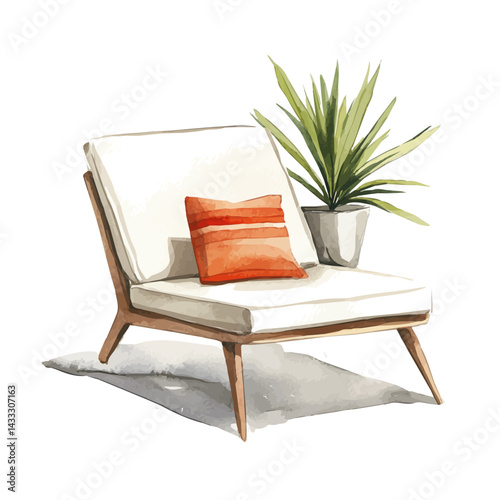 illustration of Modern Minimalist Furniture, watercolor vector, isolated on a white background.