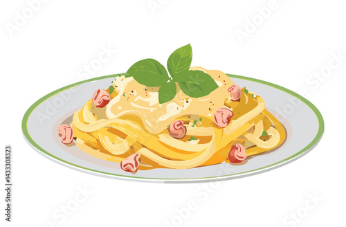 Carbonara Spaghetti Pasta Noodle - Vector Illustration