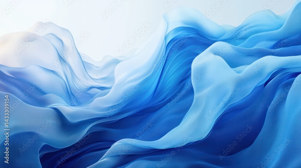 Obraz premium Blue fabric swirls, flows creating abstract waves, gradient lights textile surface showcases smooth, delicate texture.