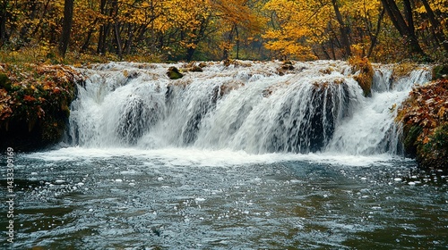 Serene Autumn Waterfall in a Lush Forest