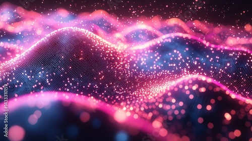 Abstract Pink and Blue Particle Wave Landscape