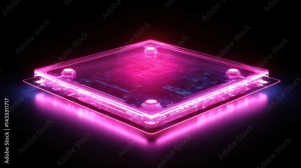CPU microchip with neon glow reveals innovative technology, futuristic design, abstract and connected systems. CPU microchip with neon glow reveals innovative technology, futuristic design, abstract and connected systems.