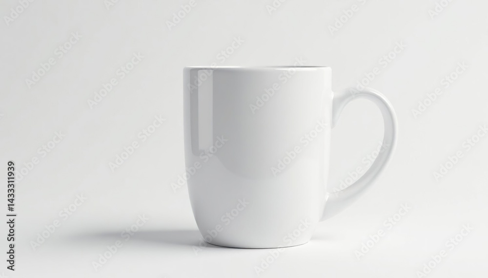 Fototapeta premium Large ceramic mug, pristine white, stark white backdrop, ceramic, template, drink