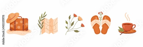 Collection of travel and relaxation items.