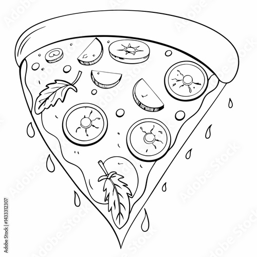 Pizza Slice Line Art Illustration. A Simple and Delicious Sketch