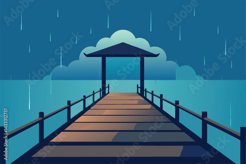 rain pouring on old wooden bridge .eps
