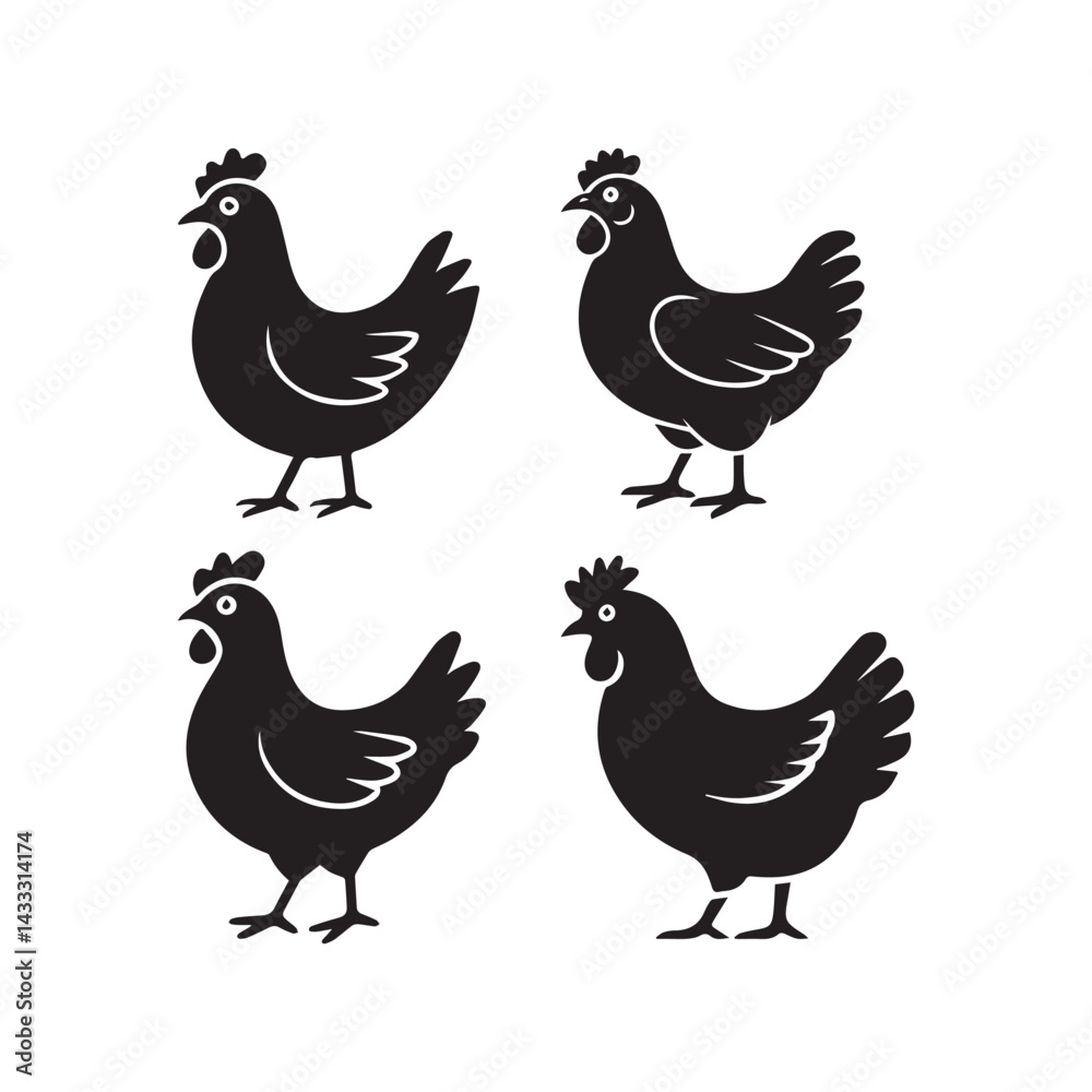Fototapeta premium Black Chicken Graphic Vector for Modern Design BUNDLE