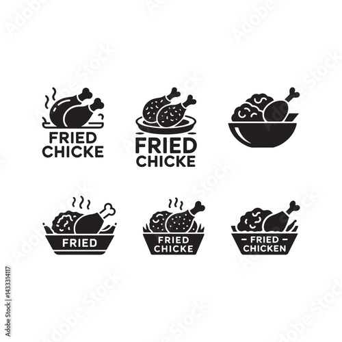 Black Icon Fried Chicken Vector Clean White Background  bundle