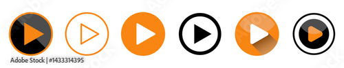 Play button icons. Collection of six unique play button icons in minimalist and modern styles. media, technology, video streaming, UI/UX design, and app development. Vector illustration concept.