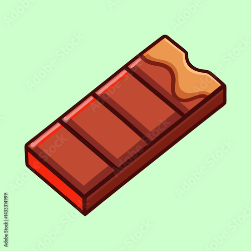 Isometric view of a partially eaten chocolate bar with a light brown filling