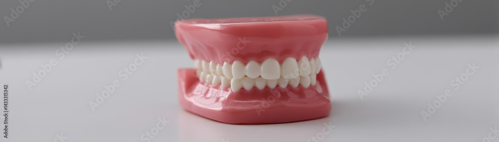 Obraz premium detailed model of jaw with retainer gently inserted, showcasing alignment of teeth and dental structure. This educational tool is ideal for demonstrating oral health and orthodontic practices