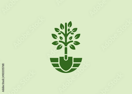 Shovel and tree logo with eco-friendly growth vibe