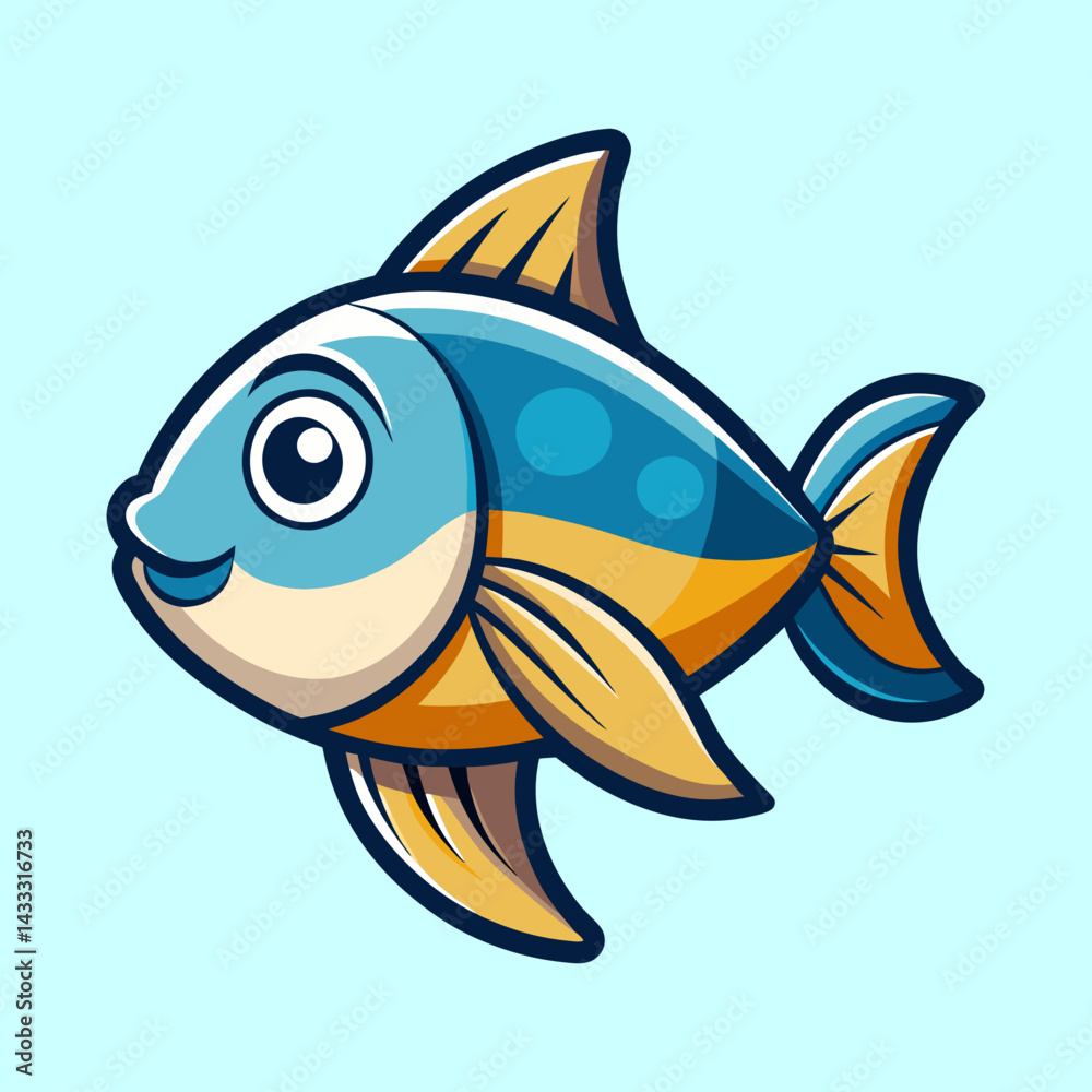 Naklejka premium Cartoon Fish Illustration with Blue and Yellow Color Scheme, isolated design