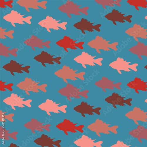 seamless pattern with colorful fishes on turquoise background marine backdrop with red fish