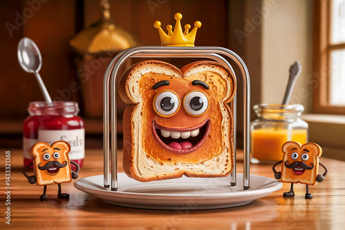 3D Cheerful Toast with Crown: A Fun Breakfast Adventure for Kids