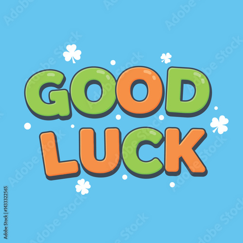 Good luck colorful letters with clover leaves on blue background vector illustration 
