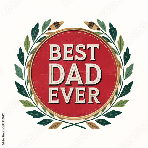 Father s day. father s day round red and gold label isolated on white background.Vector illustration 