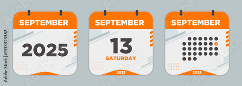 Calendar icon. September. 2025 13 day. The concept of waiting for an important date. Day calendar with date September 13. Cheklist day calendar. Vector illustration.	