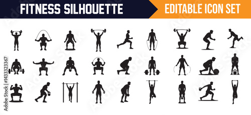 Dynamic Fitness Silhouettes – Collection of Exercise Icons for Gym and Wellness Themes
