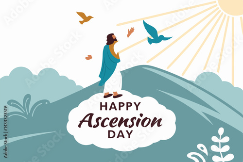 Jesus Christ Ascension day vector art concept illustration