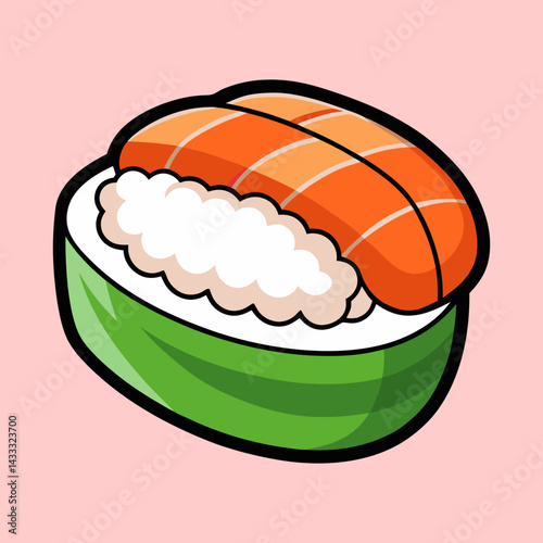 Delicious nigiri sushi cartoon illustration with fresh salmon and seaweed wrap