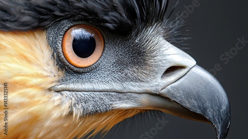 BEARDED VULTURE (Gypaetus barbatus) . close up detail of face and plumage. highly endangered . 