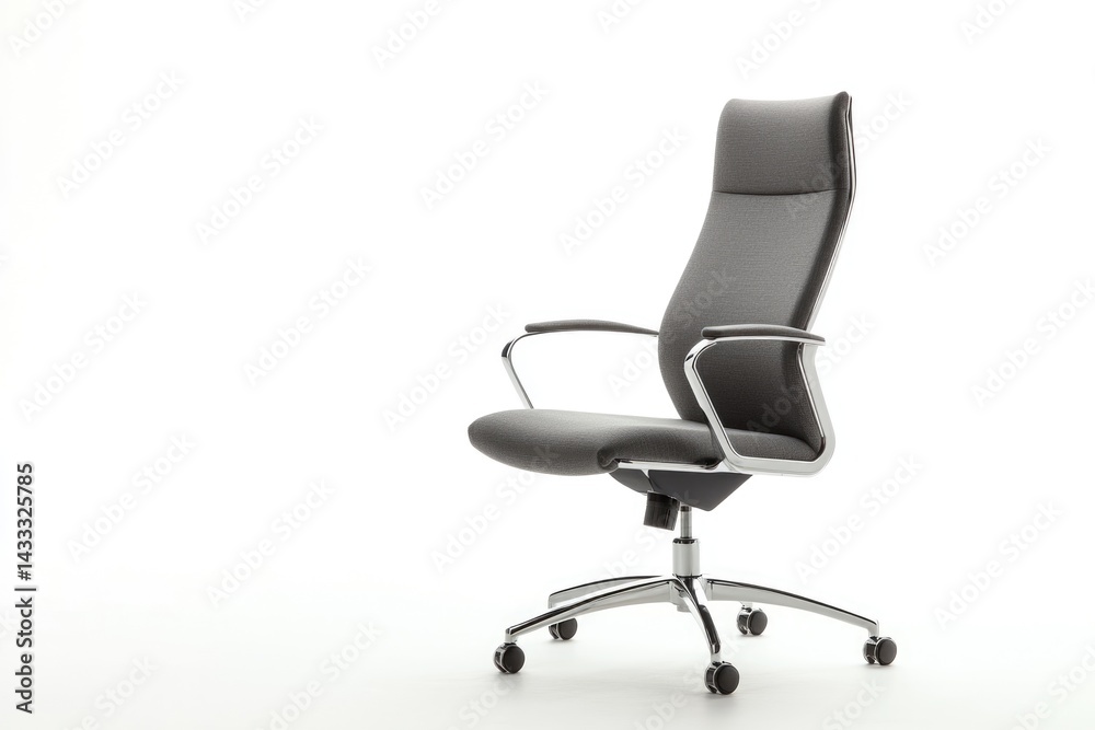 Modern gray office chair with chrome base and adjustable height, ideal for workspace. Modern gray office chair with chrome base and adjustable height, ideal for workspace.