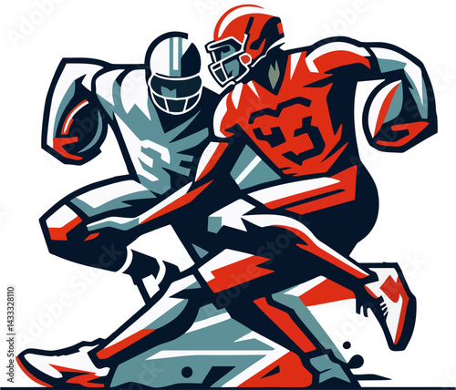 Dynamic Vector Illustration of Two American Football Players in Action with Bold Color Contrast