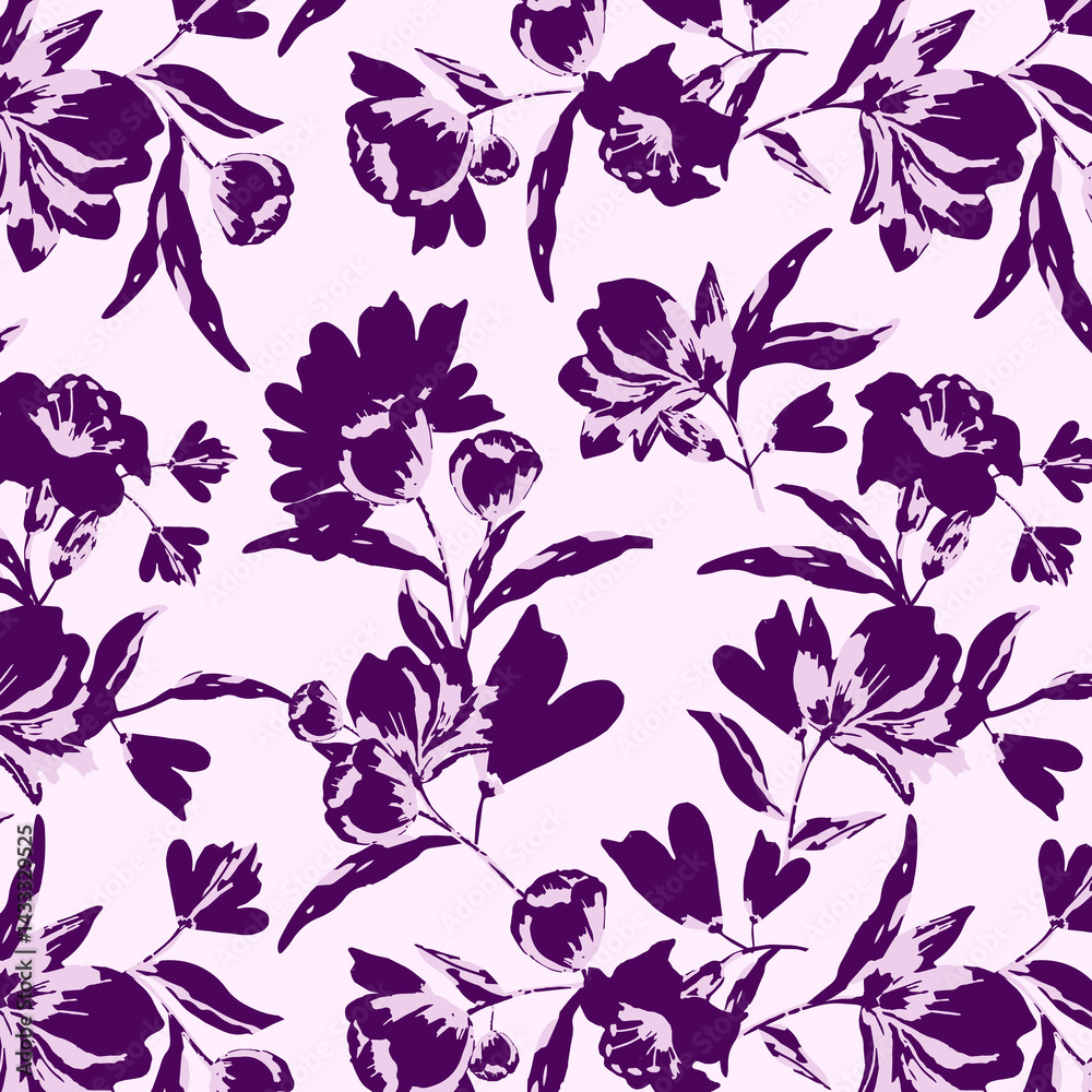 Fototapeta premium silhouette meadow flowers seamless pattern, Retro style design for fashion , fabric, web, wallpaper ,wrapping and all prints on vintage background 