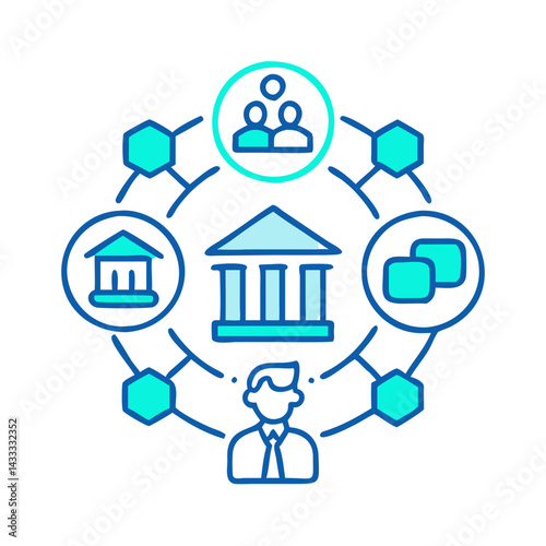 Banking System Connection: Finance and Technology Network Illustration