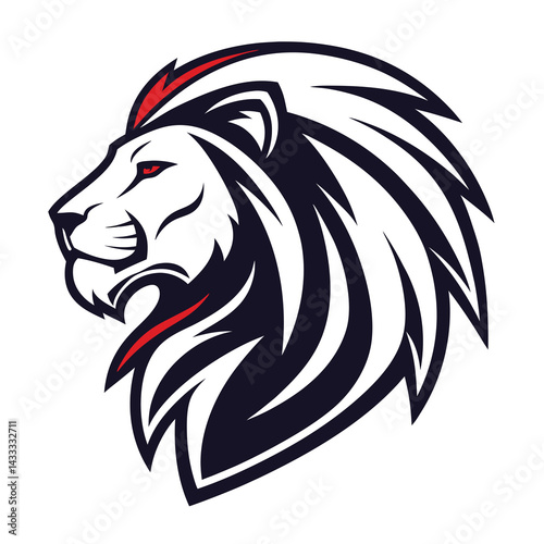 Powerful lion head profile, stylized graphic design