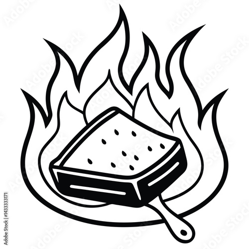 Camping Food & Cooking Gear vector silhouette Line art illustration Vector of grilled cheese cooking in foil over open flames